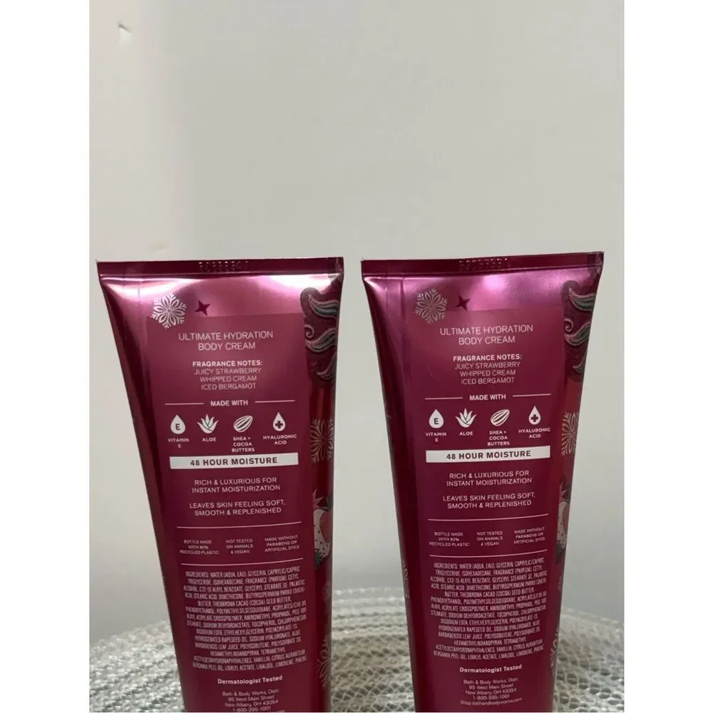 BBW Strawberry Snowflakes Body Cream Set of 2 NWT